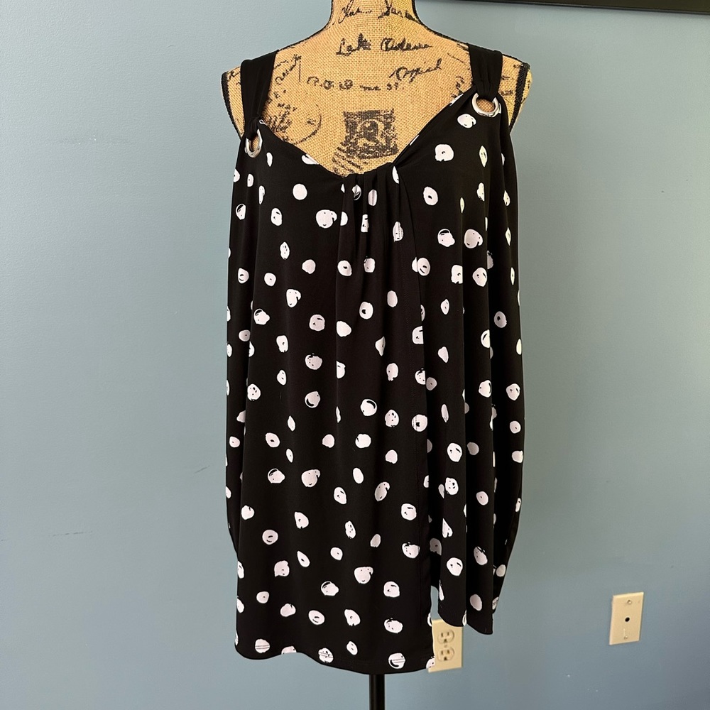 Black and White Lane Bryant Faux Wrap Sleeveless Blouse - Size 18/20